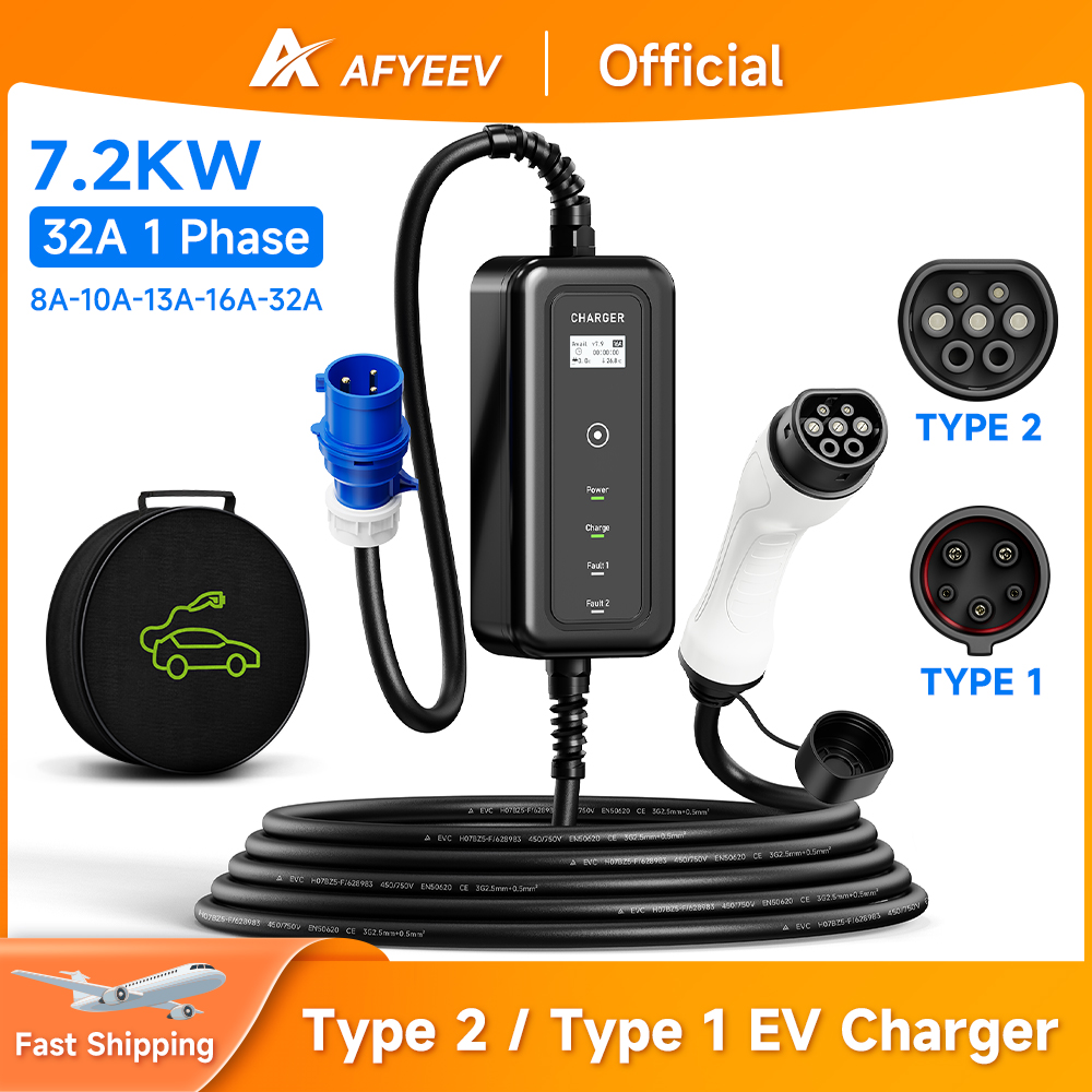 AFYEEV-Chargeur EV portable po - Portable Ev Charger 32A Type 2 Cee Plug avis et prix
